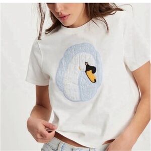 Tricia Fix White Tee with Swan Design